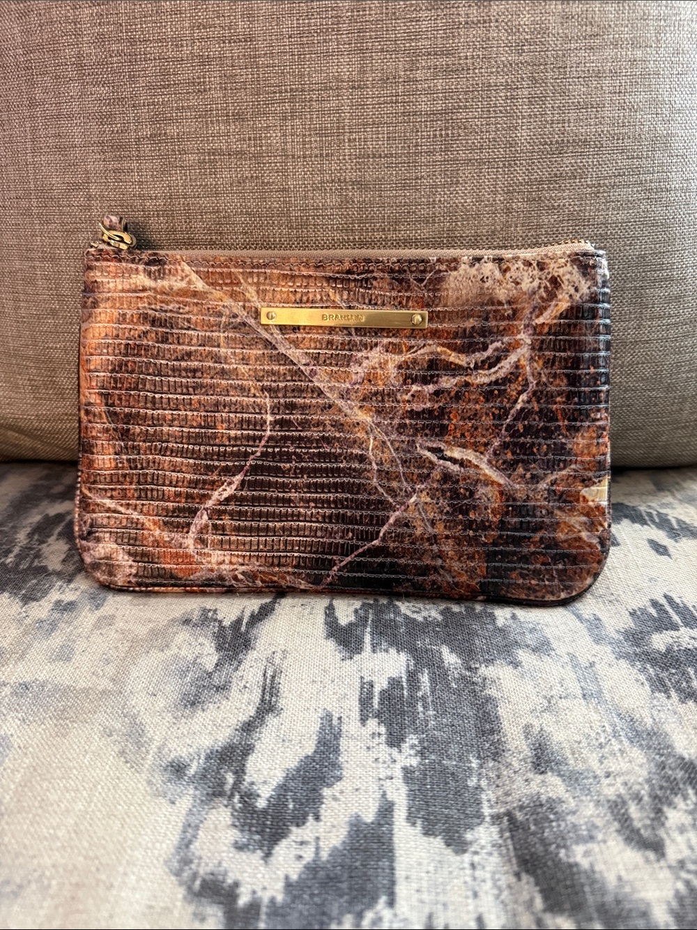 Brahmin Marble-Print Brown & Tan Embossed Wristlet